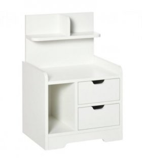 Bedside Table White 40L x 30D x 60H cm 2 Drawers Particle Board Storage Shelves