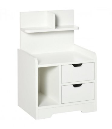 Bedside Table White 40L x 30D x 60H cm 2 Drawers Particle Board Storage Shelves