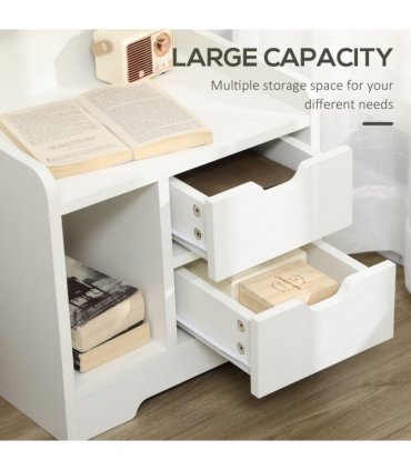 Bedside Table White 40L x 30D x 60H cm 2 Drawers Particle Board Storage Shelves