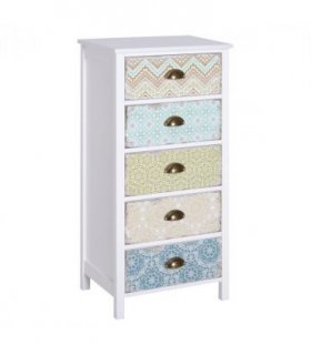 Storage Chest Unit Dresser 5 Drawer Retro Style Wood White Entryway