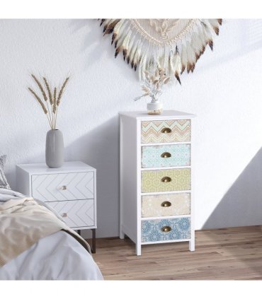 Storage Chest Unit Dresser 5 Drawer Retro Style Wood White Entryway