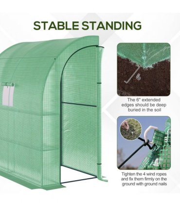 Green Walk-In Wall Greenhouse 200L x 100W x 215Hcm PE Cover Steel Tubing