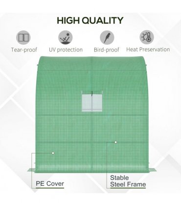 Green Walk-In Wall Greenhouse 200L x 100W x 215Hcm PE Cover Steel Tubing