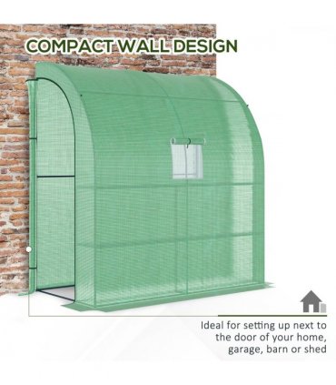 Green Walk-In Wall Greenhouse 200L x 100W x 215Hcm PE Cover Steel Tubing