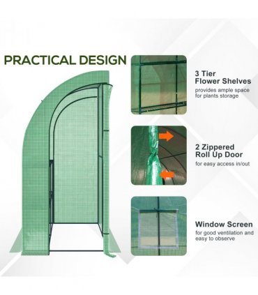 Green Walk-In Wall Greenhouse 200L x 100W x 215Hcm PE Cover Steel Tubing