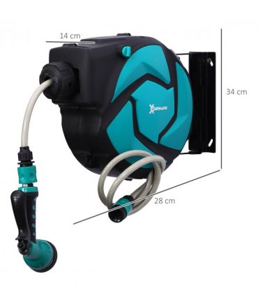Garden Water Hose Reel 10M Blue Plastic Auto Retract Spray Locking Durhand