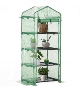 Mini Greenhouse 4-Tier Portable Plant House Shed w/ PE Cover Green
