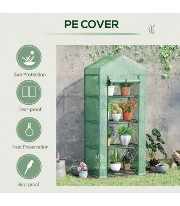 Mini Greenhouse 4-Tier Portable Plant House Shed w/ PE Cover Green