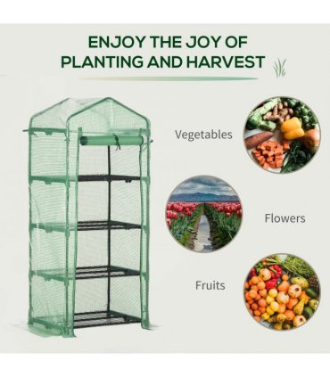Mini Greenhouse 4-Tier Portable Plant House Shed w/ PE Cover Green