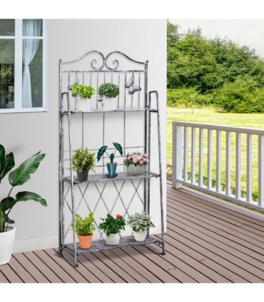 METAL PLANT STAND: 3-Tier Silver Folding Display Rack 44Lx25Wx96H cm