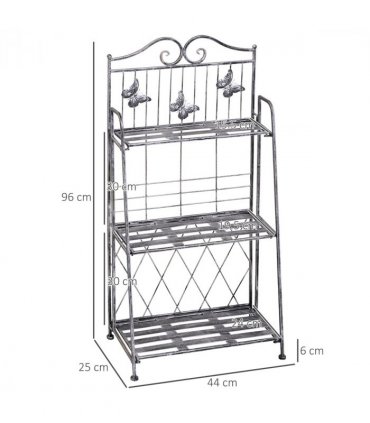METAL PLANT STAND: 3-Tier Silver Folding Display Rack 44Lx25Wx96H cm