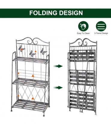METAL PLANT STAND: 3-Tier Silver Folding Display Rack 44Lx25Wx96H cm