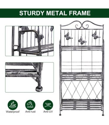 METAL PLANT STAND: 3-Tier Silver Folding Display Rack 44Lx25Wx96H cm