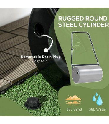 Garden Lawn Roller 38L Steel Push Grass Mower Water Sand Filled Durhand