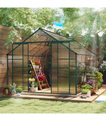 8x12ft Polycarbonate Walk-in Greenhouse Outdoor Double Sliding Door Outsunny