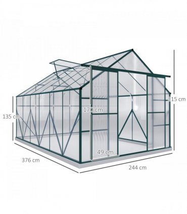 8x12ft Polycarbonate Walk-in Greenhouse Outdoor Double Sliding Door Outsunny