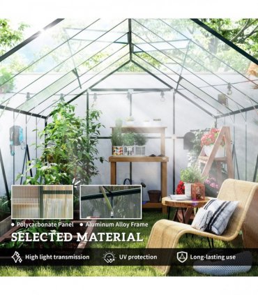 8x12ft Polycarbonate Walk-in Greenhouse Outdoor Double Sliding Door Outsunny