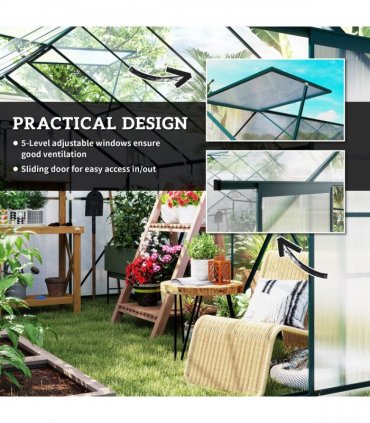 8x12ft Polycarbonate Walk-in Greenhouse Outdoor Double Sliding Door Outsunny