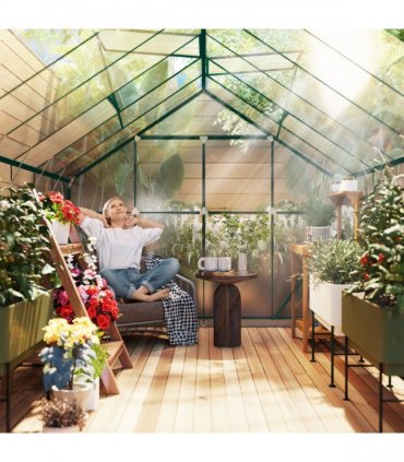 8x12ft Polycarbonate Walk-in Greenhouse Outdoor Double Sliding Door Outsunny