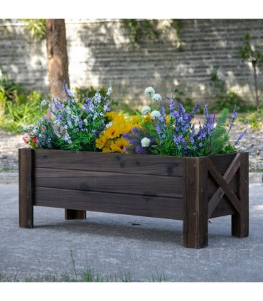 Wooden Garden Raised Bed Planter Brown 100x36.5x36cm Ample Planting Room