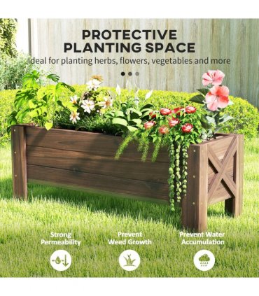 Wooden Garden Raised Bed Planter Brown 100x36.5x36cm Ample Planting Room