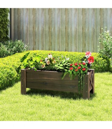Wooden Garden Raised Bed Planter Brown 100x36.5x36cm Ample Planting Room