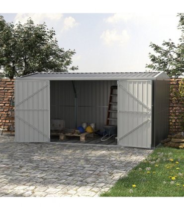 Outdoor Garden Storage Shed Steel Tool Storage Box Grey 420L x 269W x 215Hcm