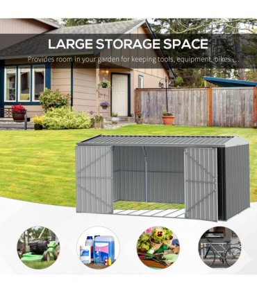 Outdoor Garden Storage Shed Steel Tool Storage Box Grey 420L x 269W x 215Hcm