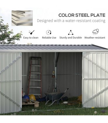 Outdoor Garden Storage Shed Steel Tool Storage Box Grey 420L x 269W x 215Hcm