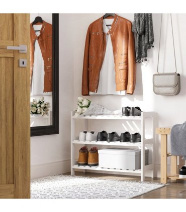 Shoe Rack 3-Tier Wood Frame Open Hygienic Storage 57x70cm White Pine MDF