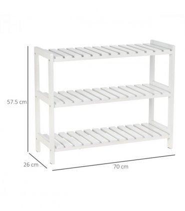 Shoe Rack 3-Tier Wood Frame Open Hygienic Storage 57x70cm White Pine MDF