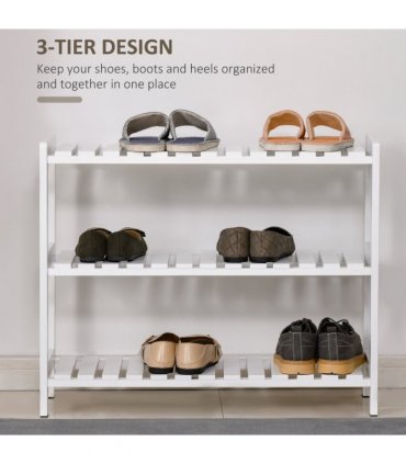 Shoe Rack 3-Tier Wood Frame Open Hygienic Storage 57x70cm White Pine MDF