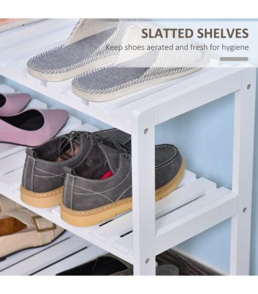 Shoe Rack 3-Tier Wood Frame Open Hygienic Storage 57x70cm White Pine MDF