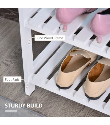 Shoe Rack 3-Tier Wood Frame Open Hygienic Storage 57x70cm White Pine MDF