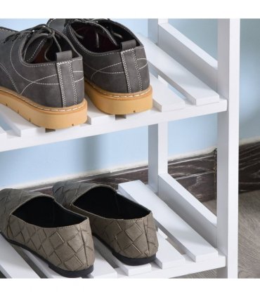 Shoe Rack 3-Tier Wood Frame Open Hygienic Storage 57x70cm White Pine MDF