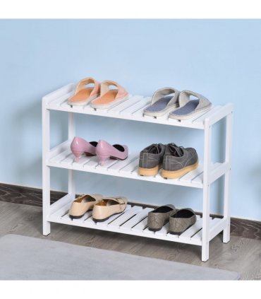 Shoe Rack 3-Tier Wood Frame Open Hygienic Storage 57x70cm White Pine MDF