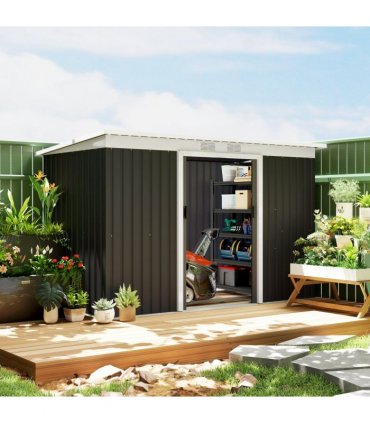 Outdoor Garden Storage Shed Galvanised Steel Dark Grey 280L x 130W x 172Hcm