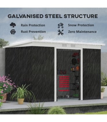 Outdoor Garden Storage Shed Galvanised Steel Dark Grey 280L x 130W x 172Hcm