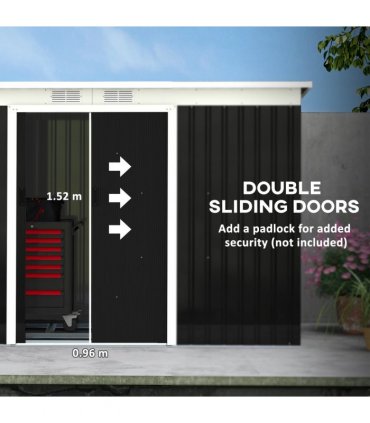 Outdoor Garden Storage Shed Galvanised Steel Dark Grey 280L x 130W x 172Hcm