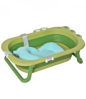 Baby Bath Tub for Toddler Foldable w/ Baby Cushion for 0-3 Years Green HOMCOM