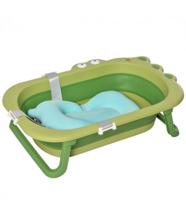 Baby Bath Tub for Toddler Foldable w/ Baby Cushion for 0-3 Years Green HOMCOM