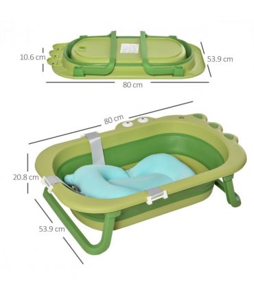 Baby Bath Tub for Toddler Foldable w/ Baby Cushion for 0-3 Years Green HOMCOM