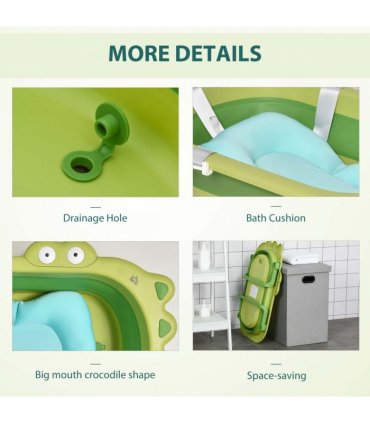 Baby Bath Tub for Toddler Foldable w/ Baby Cushion for 0-3 Years Green HOMCOM