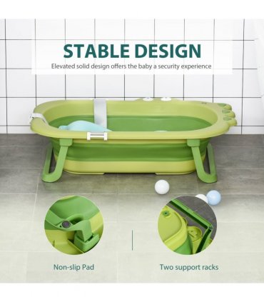 Baby Bath Tub for Toddler Foldable w/ Baby Cushion for 0-3 Years Green HOMCOM