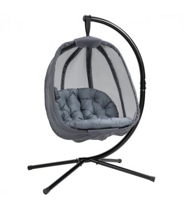 Steel Grey 172H x 126L x 97Wcm Folding Hanging Egg Chair w/ Cushion and Stand