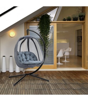Steel Grey 172H x 126L x 97Wcm Folding Hanging Egg Chair w/ Cushion and Stand