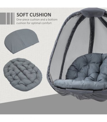 Steel Grey 172H x 126L x 97Wcm Folding Hanging Egg Chair w/ Cushion and Stand