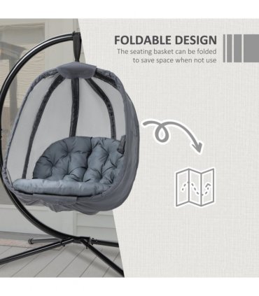 Steel Grey 172H x 126L x 97Wcm Folding Hanging Egg Chair w/ Cushion and Stand
