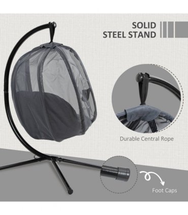 Steel Grey 172H x 126L x 97Wcm Folding Hanging Egg Chair w/ Cushion and Stand