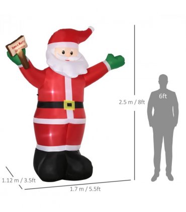 Outsunny 8' Inflatable Christmas Santa Claus Holds Light Sign of Blessings LED